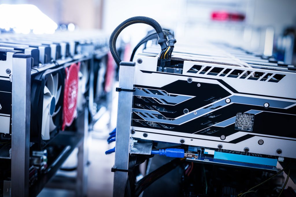 Electronic miner from a cryptocurrency industry.